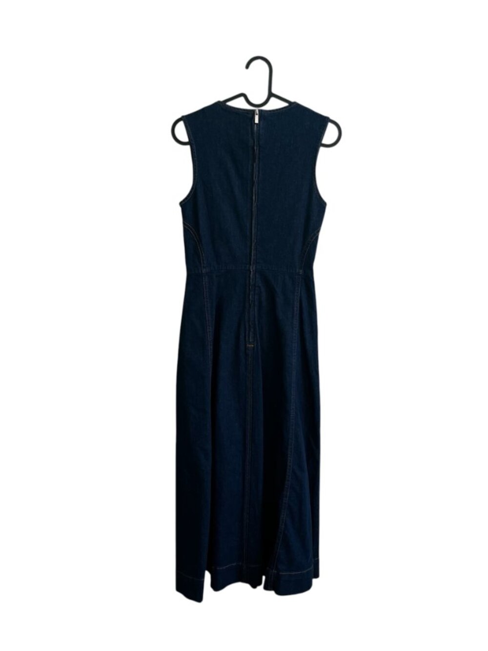 Zara Z1975 Denim Midi Dress Sleeveless A-Line Blue Small Back Zip Summer NWT - Picture 5 of 9